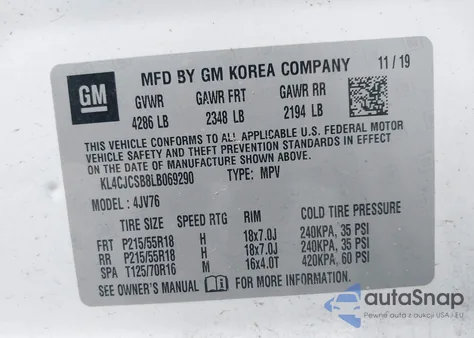 2020 Buick Encore Fwd Essence z USA, uszkodzony, nr VIN KL4CJCSB8LB069290